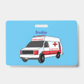 Cute rode ambulancewagen cartoon badge (Achterkant)