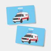 Cute rode ambulancewagen cartoon badge (Voor- en achterkant)