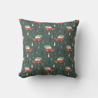 Cute Rode Auto Kerstboom Winter Patroon Kussen