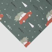 Cute Rode Auto Kerstboom Winter Patroon Tissuepapier (Detail)