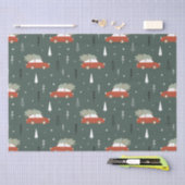 Cute Rode Auto Kerstboom Winter Patroon Tissuepapier (Craft)