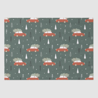 Cute Rode Auto Kerstboom Winter Patroon Tissuepapier