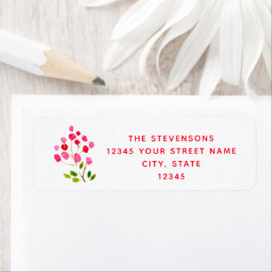 Cute Rode Bloem Waterverf Minimal Retouradres Etiket