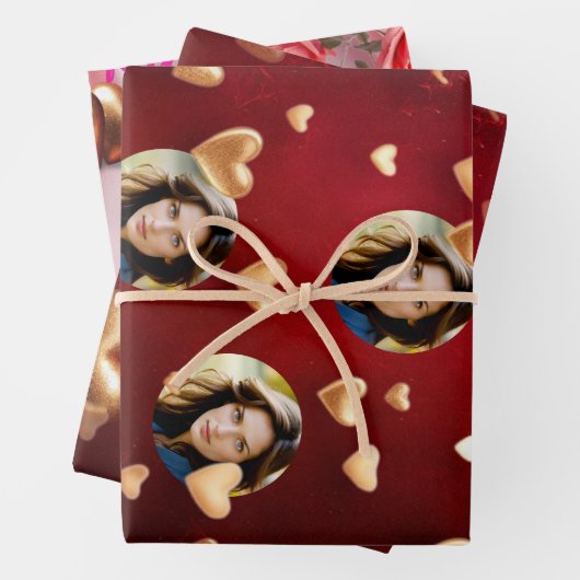 Cute Rode bloemmotief & Roze Harten Valentijnsdag Inpakpapier Vel (In situ)