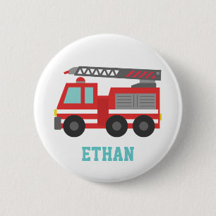 Cute rode brandweerwagen voor kleine brandweerlied ronde button 5,7 cm