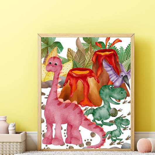 Cute rode dinosaurus kinderkamer poster