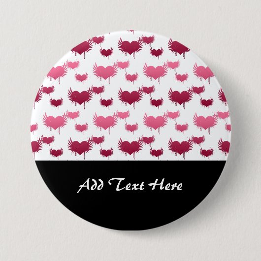 Cute Rode en Roze Harten met Vleugels Ronde Button 7,6 Cm (Voorkant)