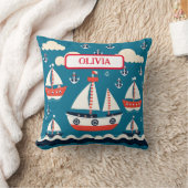 Cute rode en witte zeilboot met ankers kussen (Deken)