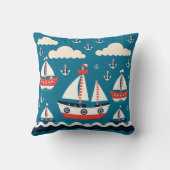 Cute rode en witte zeilboot met ankers kussen (Achterkant)