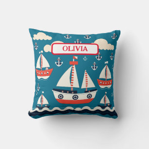 Cute rode en witte zeilboot met ankers kussen