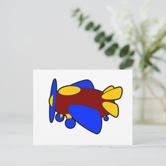 Cute Rode Gele Blauwe Vliegtuig Cartoon voor Kinde Briefkaart (Staand voorkant)
