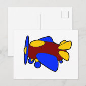Cute Rode Gele Blauwe Vliegtuig Cartoon voor Kinde Briefkaart (Voorkant / Achterkant)