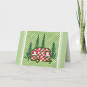Cute rode geruite camper en dennenbomen feestdagen kaart (Voorkant)