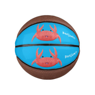 Cute rode gevlekte krab cartoonillustratie basketbal