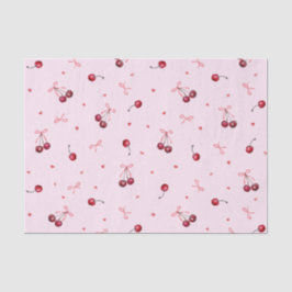 Cute Rode Kersen Harten Strikken op Roze Tissuepapier