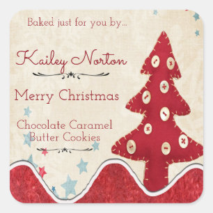 Cute Rode Kerstboom, Koekjes en Snoepjes Vierkante Sticker
