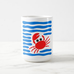 Cute Rode Krab & Blauwe Golven Kustlijn Koffiemok
