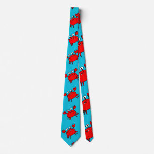 Cute Rode Krabben Patroon in Aqua Blauw Stropdas
