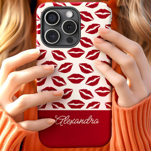 Cute Rode Lippenstift Kusjes Script Naam iPhone 15 Case