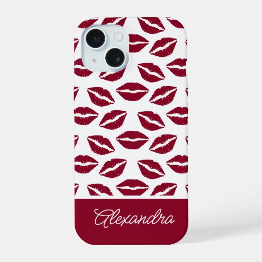Cute Rode Lippenstift Kusjes Script Naam iPhone 15 Case (Achterkant)