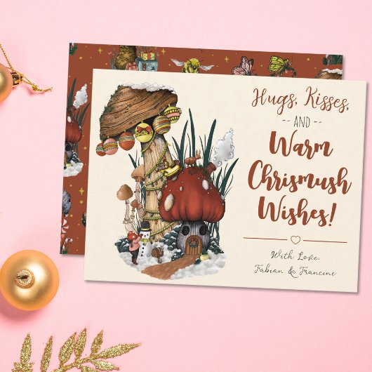 Cute Rode Paddenstoelhuis Kerstkaart