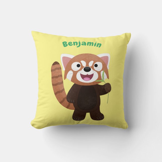 Cute rode panda cartoon illustratie kussen (Voorkant)