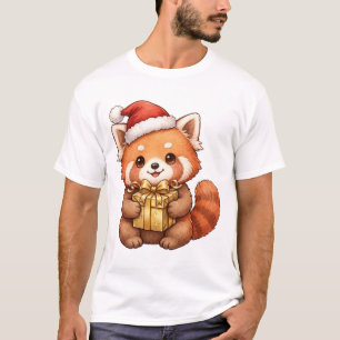 Cute Rode Panda Kerstman Hoed Kerstcadeau T-Shirt
