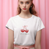 Cute Rode & Roze Kersen Hart Strik T-shirt