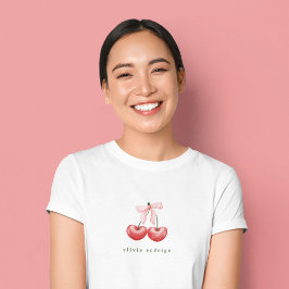 Cute Rode  & Roze Kersen Hart Strik  T-shirt