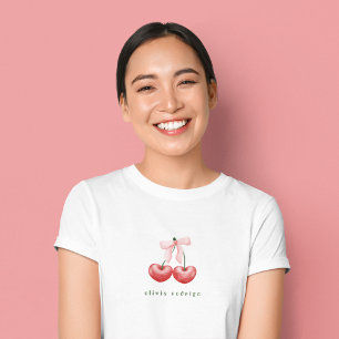 Cute Rode  & Roze Kersen Hart Strik  T-shirt