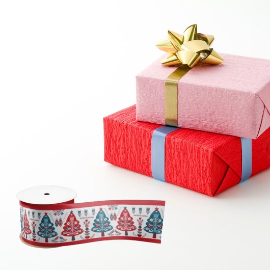Cute Rode Scandinavische Kerstboom Volkskunst Satijnen Lint