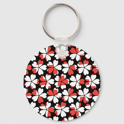 Cute rode witte bloemen patronen sleutelhanger (Voorkant)