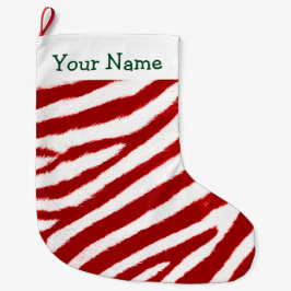 Cute Rode Zebra Streeppatroon Voeg Je Naam Toe Grote Kerstsok
