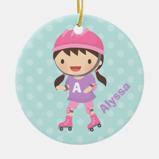 Cute Roller Skater Girl in Pink en Paars Keramisch Ornament (Voorkant)