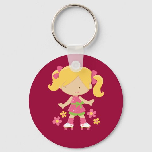 Cute Roller Skating Girl on Schaatsen Gift Sleutelhanger (Voorkant)