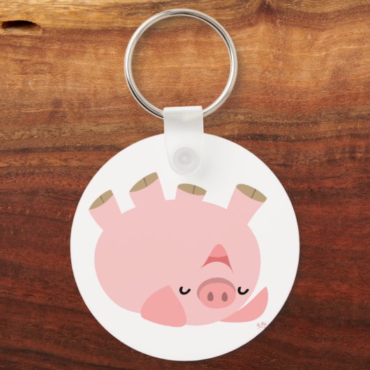 Cute Rolling Over Cartoon Pig Sleutelhanger (Voorkant)
