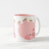 Cute Rolling Over Cartoon Pig Tweekleurige Koffiemok (Voorkant rechts)
