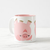 Cute Rolling Over Cartoon Pig Tweekleurige Koffiemok (Voorkant links)