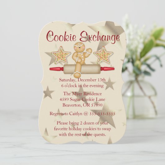 Cute Rolling Pin Cookie Exchange Holiday Invite Kaart (Staand voorkant)