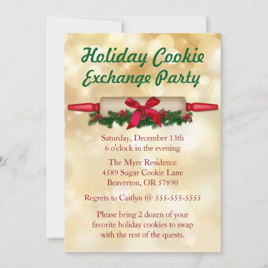 Cute Rolling Pin Cookie Exchange Holiday Invite Kaart (Voorkant)