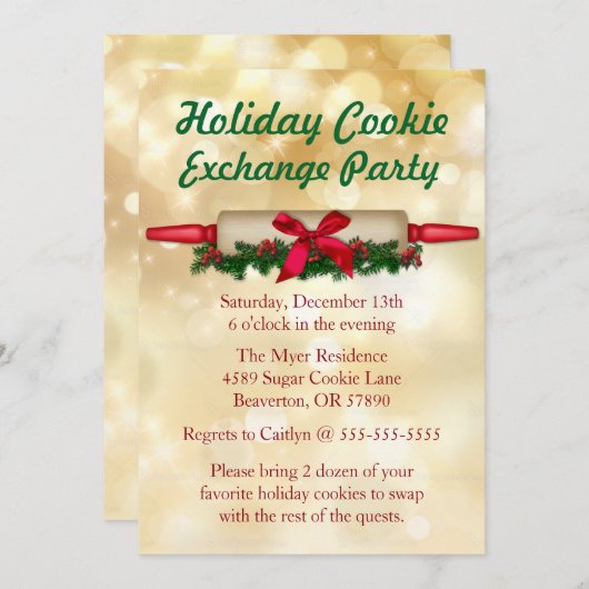 Cute Rolling Pin Cookie Exchange Holiday Invite Kaart (Voorkant / Achterkant)