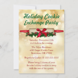 Cute Rolling Pin Cookie Exchange Holiday Invite Kaart