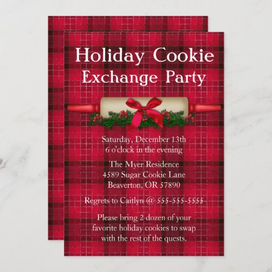 Cute Rolling Pin Cookie Exchange Holiday nodigt ui Kaart (Voorkant / Achterkant)