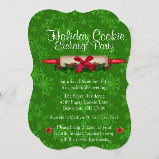 Cute Rolling Pin Cookie Exchange Holiday nodigt ui Kaart (Voorkant / Achterkant)