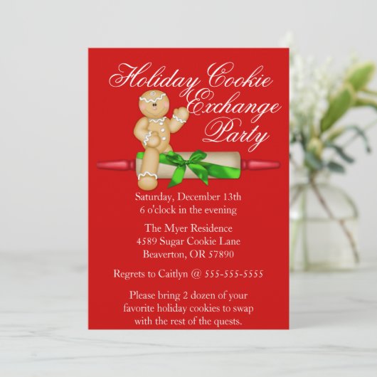Cute Rolling Pin Cookie Exchange Holiday nodigt ui Kaart (Staand voorkant)