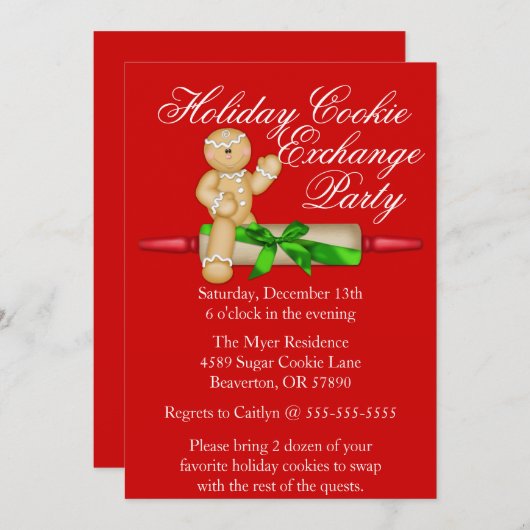 Cute Rolling Pin Cookie Exchange Holiday nodigt ui Kaart (Voorkant / Achterkant)
