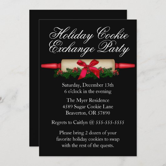 Cute Rolling Pin Cookie Exchange Holiday nodigt ui Kaart (Voorkant / Achterkant)