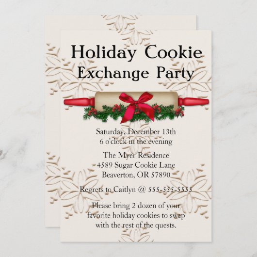 Cute Rolling Pin Cookie Exchange Holiday nodigt ui Kaart (Voorkant / Achterkant)