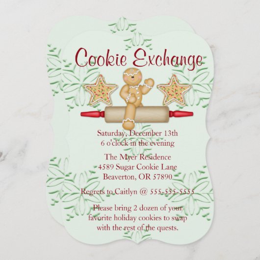Cute Rolling Pin Cookie Exchange Holiday nodigt ui Kaart (Voorkant / Achterkant)