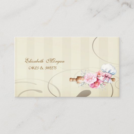 Cute Rolling Pin Flowers Bakery Visitekaartje (Voorkant)